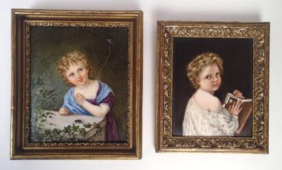 Ecole Française début XIXème siècle Deux miniatures sur porcelaine représentant portraits...