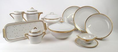 HAVILAND Service à thé et café en porcelaine blanche de Limoges à liseret or comprenant:...