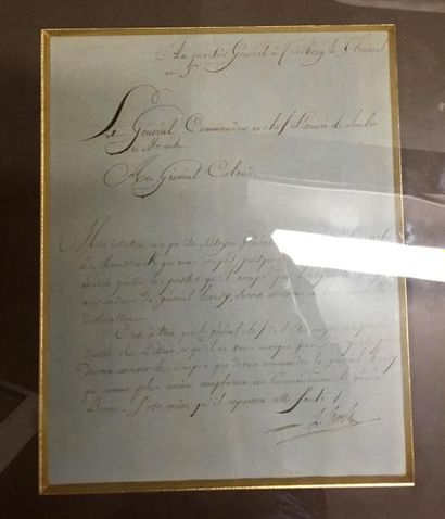 null HOCHE (Lazare). Lettre signée en qualité de commandant en chef de l’armée de...