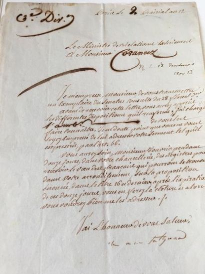 null TALLEYRAND (Charles-Maurice de). Lettre signée « Ch.  Mau. Talleyrand » en qualité...