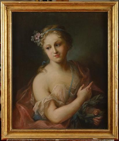 null ECOLE FRANCAISE dans le goût du XVIIIème siècle. Portrait de femme en allégorie...