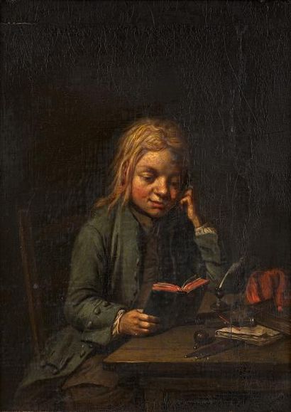 null Attribué à Johann Konrad SEEKATZ (1719-1768) Jeune enfant lisant un livre Panneau...