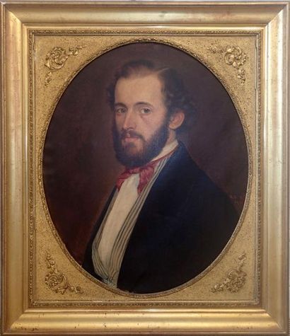 null ECOLE FRANCAISE XIXème siècle Portrait d'homme en buste de 3/4. Huile sur toile...
