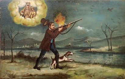  Deux EX-VOTO • Accident de chasse. Le fusil explose. XIXe siècle • EX VOTO 1732...