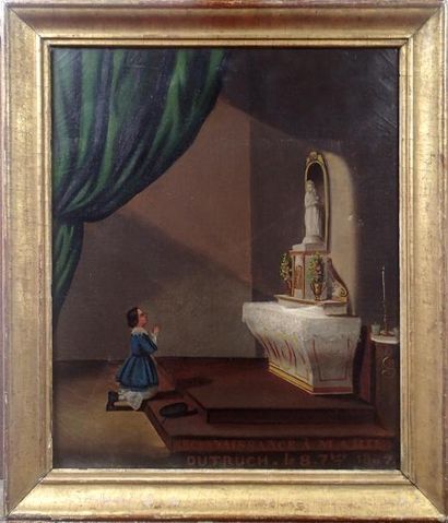  Cinq EX-VOTO • EX VOTO du 26 mai 1852 Huile sur carton La Vierge en buste apparaît...