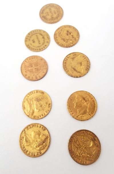 null LOT DE 8 pièces en or jaune, réciproquement datées : 1913, 1808,1811,1814, 1850,1856....