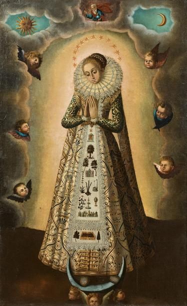 null ECOLE ESPAGNOLE ou AMERICANO-LATINE du XVIIème siècle La Vierge de l'Immaculée...