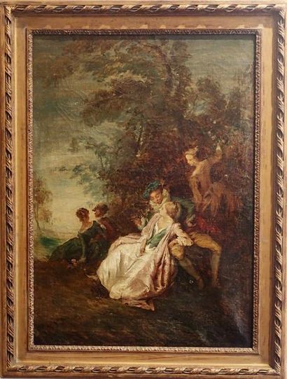 null D'après Nicolas LANCRET (1690-1743) Paysage animé Huile sur toile 66 x 46 c...