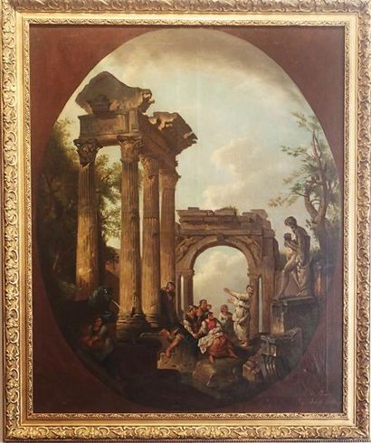 null D'après Giovanni Paolo PANNINI (1691-1765) Ruines antiques animées de personnages...