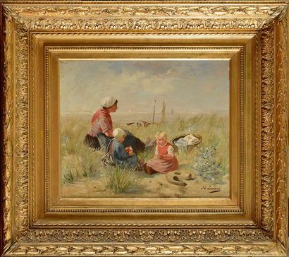 null J. S. LOMERS (XIXe-XXe siècle) Femmes et enfants dans les dunes Deux huile sur...
