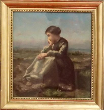 null ECOLE FRANCAISE XIXème siècle Jeune femme assise révant Pastel sur carton 38...