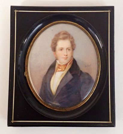 null Joli lot de 4 MINIATURES à sujets masculins: Ecole française vers 1810 Portrait...