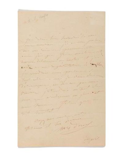 null hUGO]. ORVAL (Marie Delaunay, dite Marie d’). Lettre autographe signée [À VICTOR...