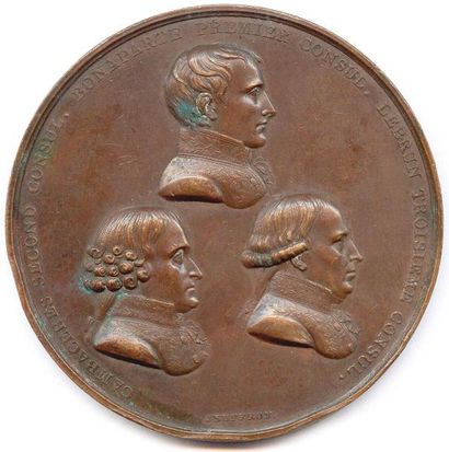 null CONSULAT Promulgation du Traité d’AMIENS an X (1802). Bustes des Trois consuls...