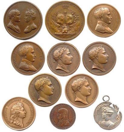 null Lot de huit médailles de Napoléon Ier (refrappes), une médaille de Louis XIV...