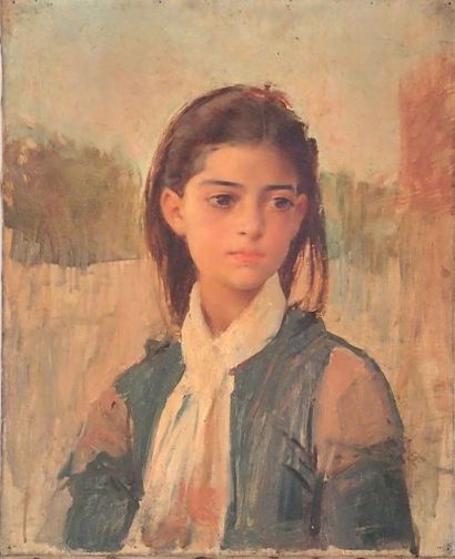 null Henri Alexandre Georges RÉGNAULT (1843-1871) Portrait de jeune fille Huile sur...