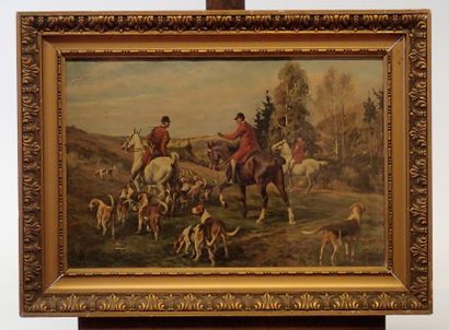 null Alfred STÖCKE (1860-1948) Scène de chasse à courre Huile sur toile signée en...