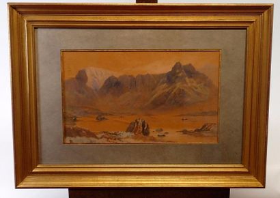 null John T. PARRY (XIXè) Scène de montagne près d'un lac. Gouache et aquarelle signée...