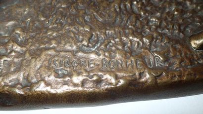 null Isidore BONHEUR (1827-1901) Cheval à l'arret Bronze patiné signé sur la terrasse...