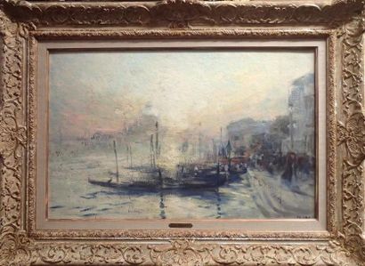 null Eugène Louis GILLOT (1867-1925) Gondoles à Venise devant la Piazzetta Huile...