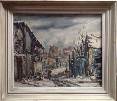null Raymond BESSE (1899-1969) Neige à Saint-Ouen Huile sur toile Signée en bas à...