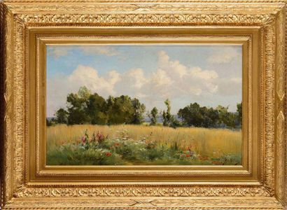 null Eugène BERTHELON (1830-1914) La prairie fleurie Huile sur toile (petites restaurations)...