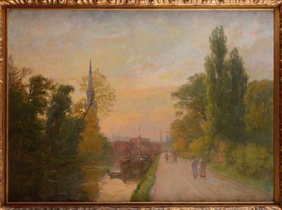 null Léon GIFFARD (1875-1946) Ville et canal, Wambrechies, 1913 Huile sur toile Signée,...