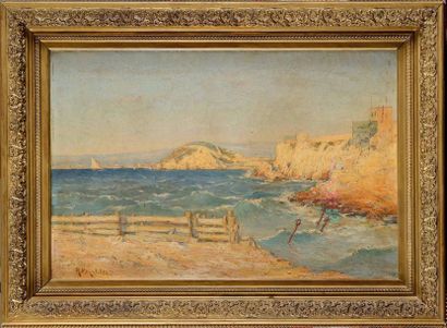 null Raphael Pinatel (1875-1933) Marine aux calanques, 1895 Huile sur toile (craquelures...