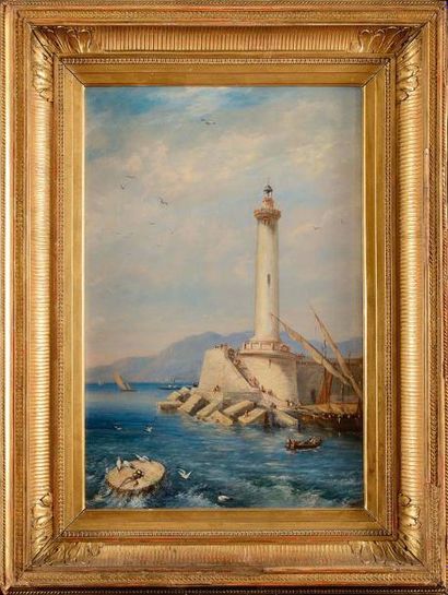 null LUCY (fin XIXe siècle) Le phare à l’entrée du port méditerranéen Huile sur toile...