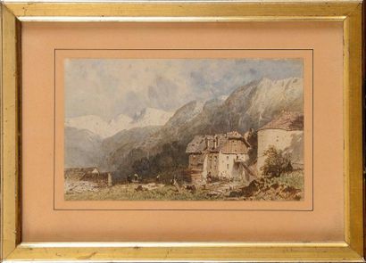 null Eugène DESHAYES (1862/68-1939) Hameau en montagne Aquarelle (rousseurs et petits...