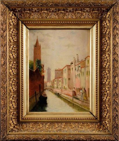 null B. DESLANDES (début XXe siécle) Canal à Venise, 1911 Huile sur panneau Signé...