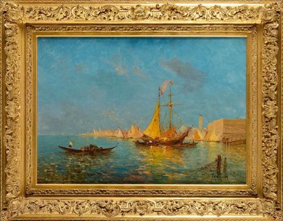 null Charles MALFROY (1862-1918) Vue de Venise Huile sur toile rentoilée (restaurations)...