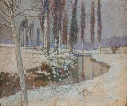 null Auguste Rafael FOUNTAINE (XIX-XXe siècles) Ruisseau aux arbres sous la neige,...