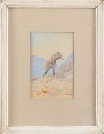 null Louis RAMBAUD (XIX-XXe siècle) Chasseurs alpins Deux gouaches Signées en bas...