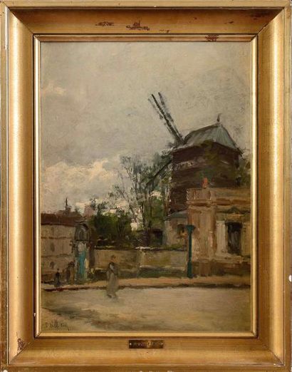 null Pierre Jacques PELLETIER (1869-1931) Le moulin de la Galette Huile sur papier...