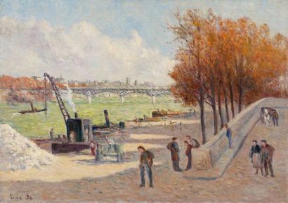 null Maximilien LUCE (1858-1941) Les quais de la Seine à Paris, 1934 Huile sur toile...