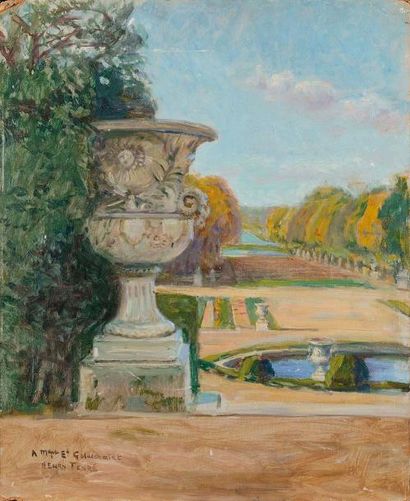 null Henry TENRÉ (1864-1926) Vue du parc de Versailles Huile sur carton (griffures...