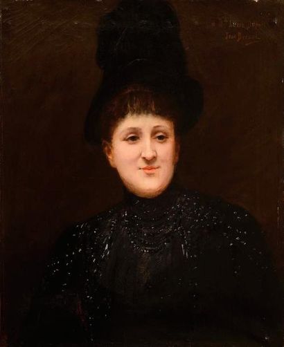 null Jean BÉRAUD (1849-1935) Demoiselle en noir Huile sur toile (restaurations) Signée...
