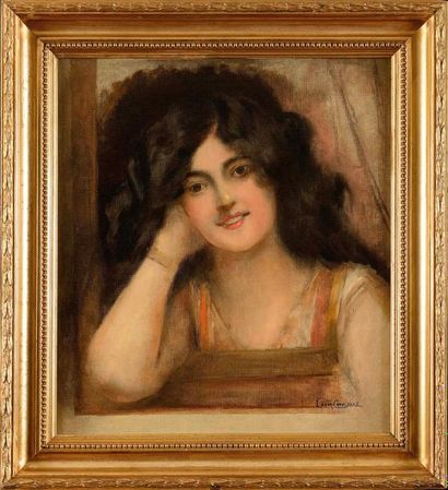 null Léon COMERRE (1850-1916) Jeune femme brune Esquisse à l’huile sur toile (petites...