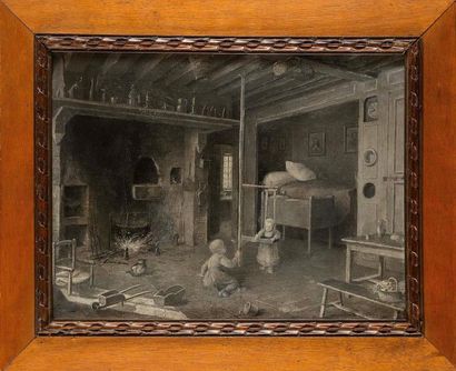 null G. LAVAUX (fin XIXe siècle) Jeux d’enfants dans un intérieur, 1887 Huile en...