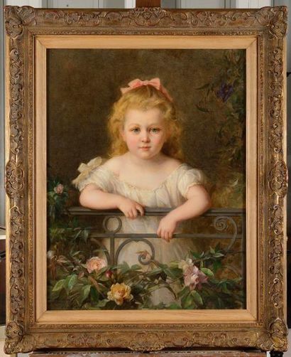 null Jean BENNER (1836-1909) Fillette au balcon fleuri, Geneviève Favre, 29 8bre...