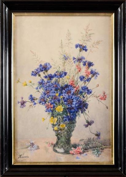 null Auguste RIVOIRE (né en 1878) Bouquet aux bleuets Aquarelle Signée en bas à gauche...
