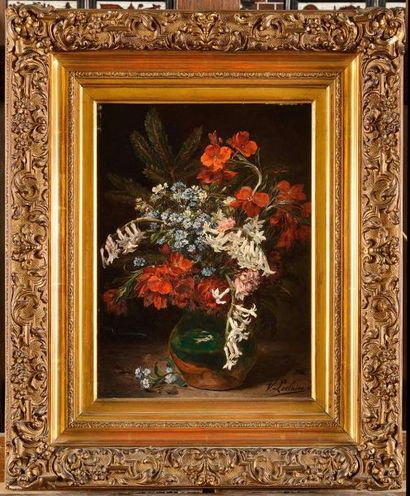 null Victor LECLAIRE (1830-1885) Bouquet champêtre, 1871 Huile sur panneau Signé...