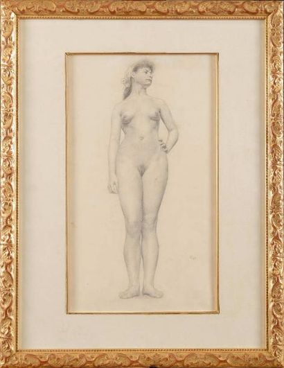 null Camille FLERS (1802-1868) Le modèle féminin debout Dessin au crayon noir (légères...