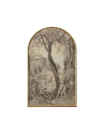 null François Louis FRANÇAIS (1814-1897) Adam et Eve chassés du paradis terrestre,...