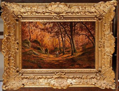 null Adrien SCHULZ (1851-1931) Sentier de Marlotte à l’automne Huile sur toile (traces...