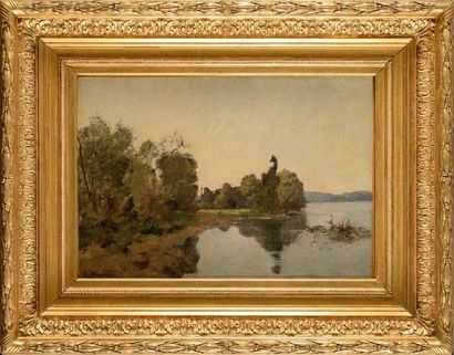 null Léon Germain PELOUSE (1838-1891) Bord de rivière aux arbres Huile sur toile...