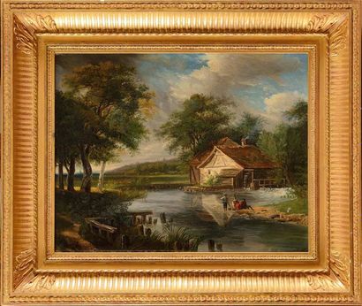 null I. MORIEL (seconde moitié du XIXe siècle) Paysage au moulin à eau, 1836 Huile...