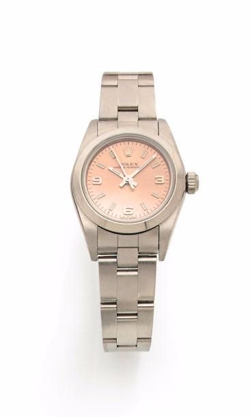 null ROLEX MONTRE en acier, modèle Lady Oyster perpetuel, ref 76080, cadran rose,...