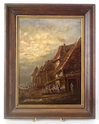 null ECOLE HOLLANDAISE du XIXème siècle Scène de village Huile sur panneau 32 x 23,5...